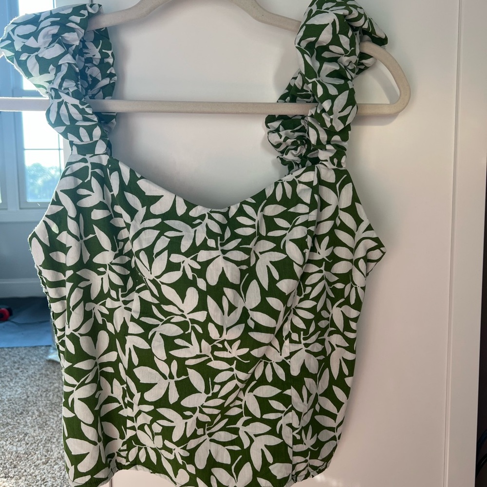Abercrombie & Fitch Green Ruffled Sleeveless Blouse